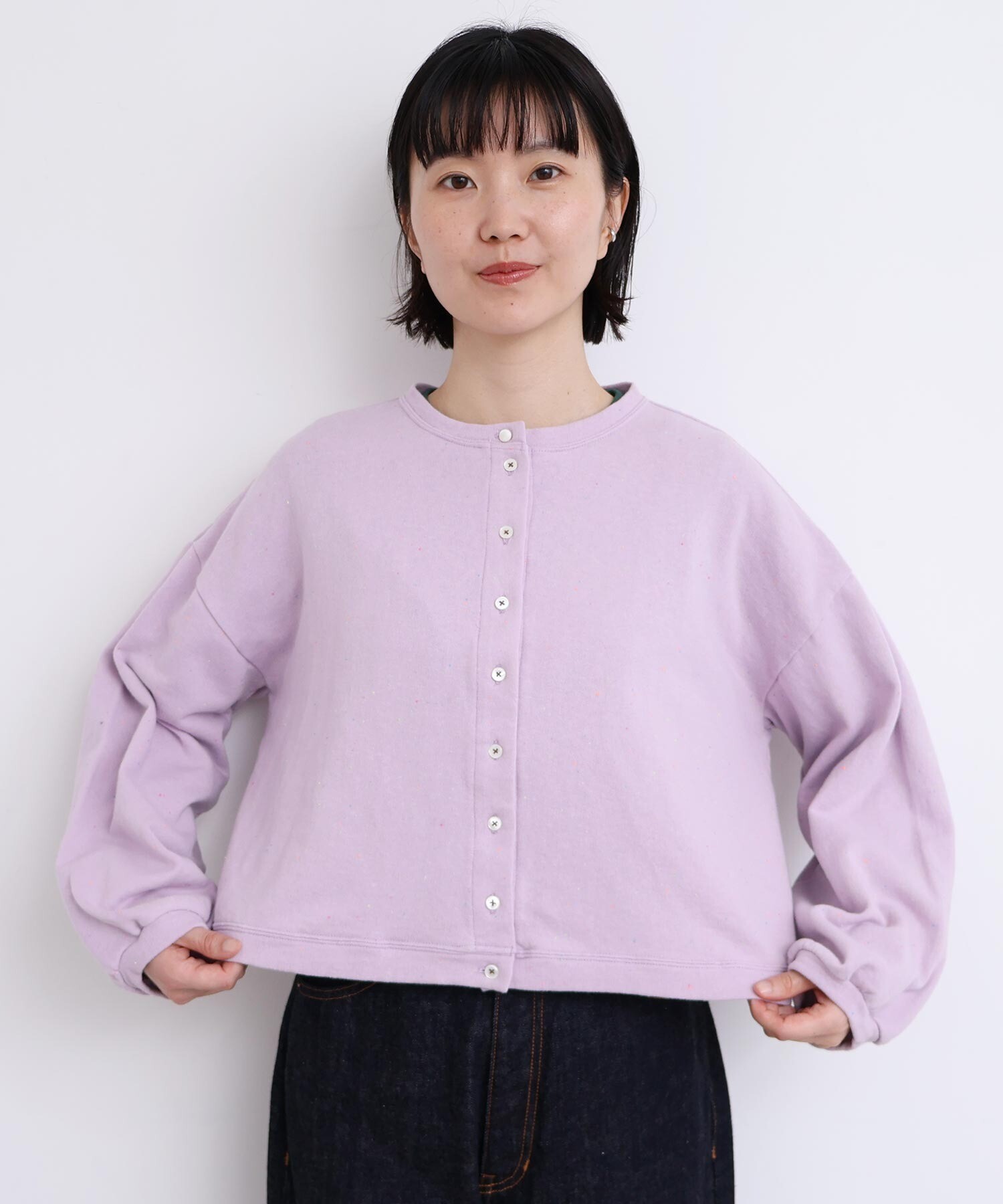 AMBIDEX Store カラフルネップ裏毛 ミニカーディガン(F パープル): l