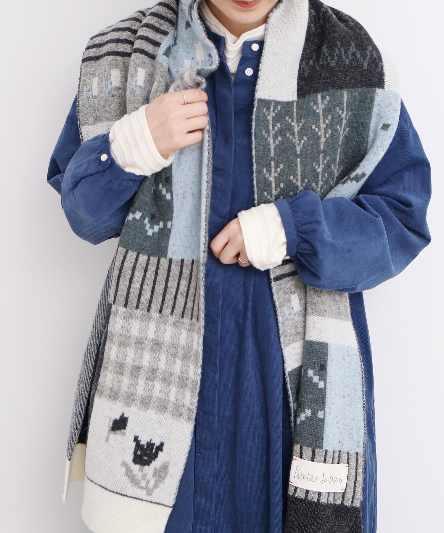 AMBIDEX Store 〇カラフルジャガード ふとマフラー(F グレー): l