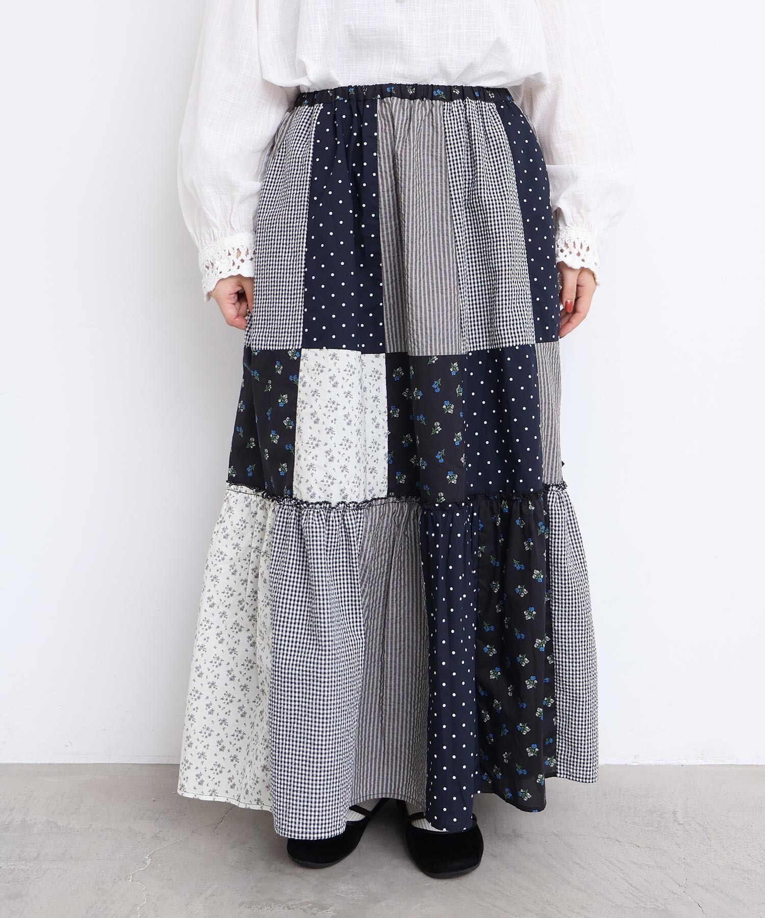 AMBIDEX Store little garden パッチワークスカート(F クロ): l