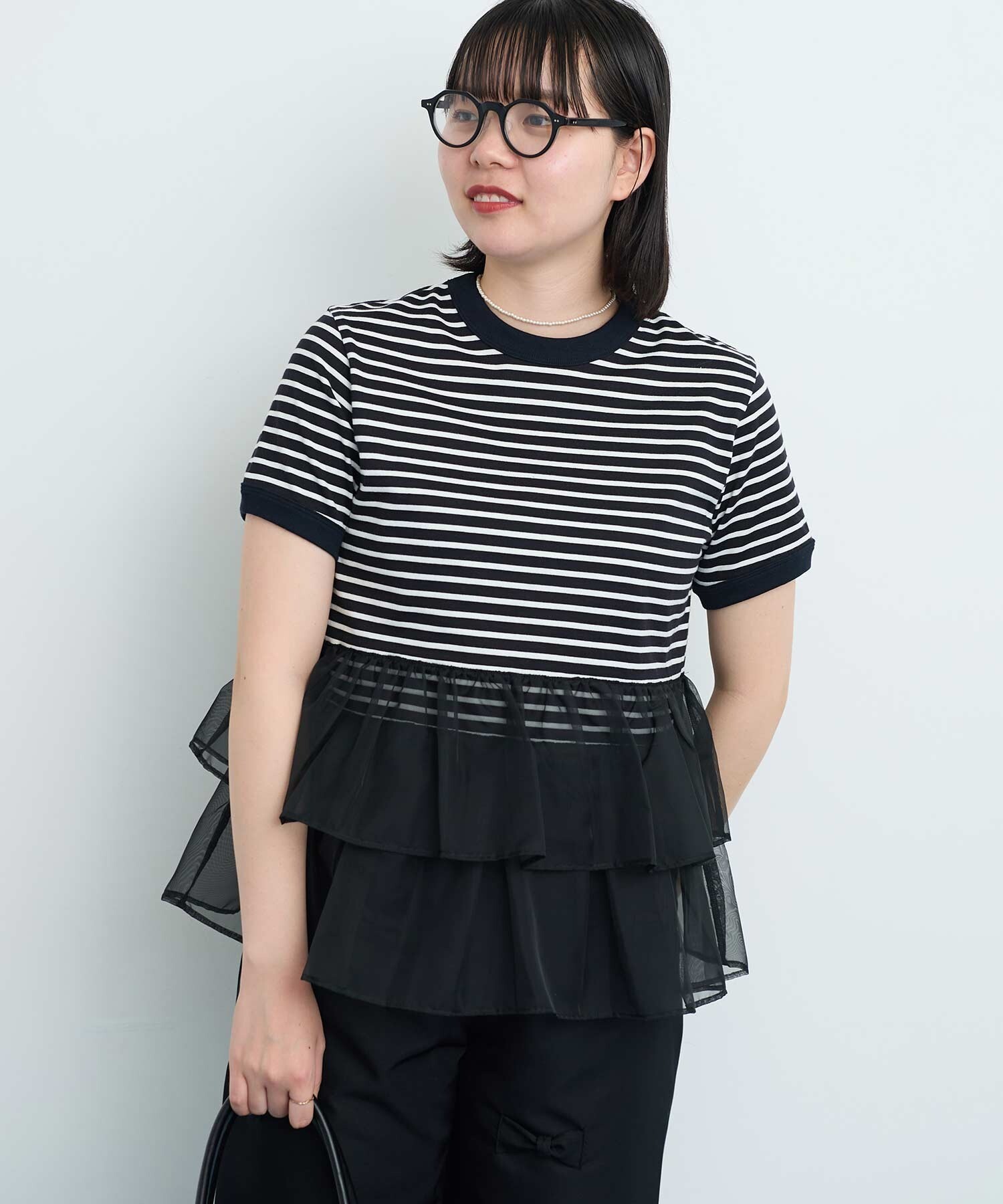 AMBIDEX Store ○ORGANDY ボーダー Tシャツ (F グレー): l'atelier du