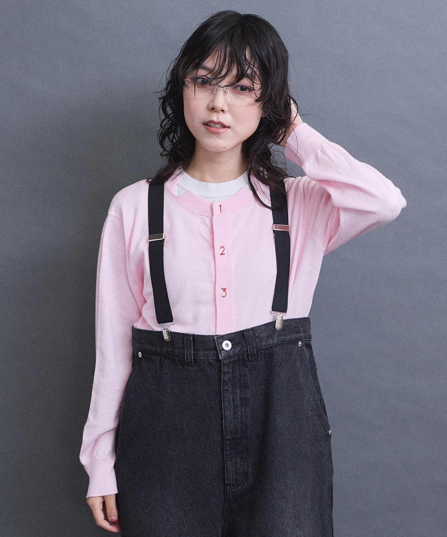 AMBIDEX Store コットン数字刺繍 クルーカーディガン(F サックス): l
