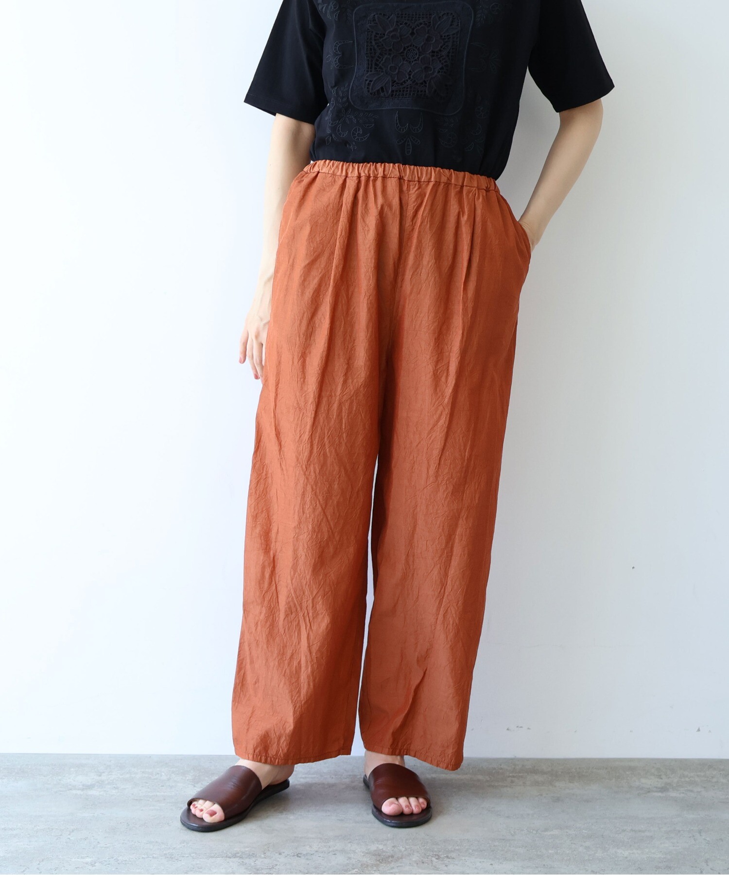 新品【MUUET】 ブラウン MONPEパンツ AMBIDEX Store △○コットンキュプラ プロダクトダイ ワイド