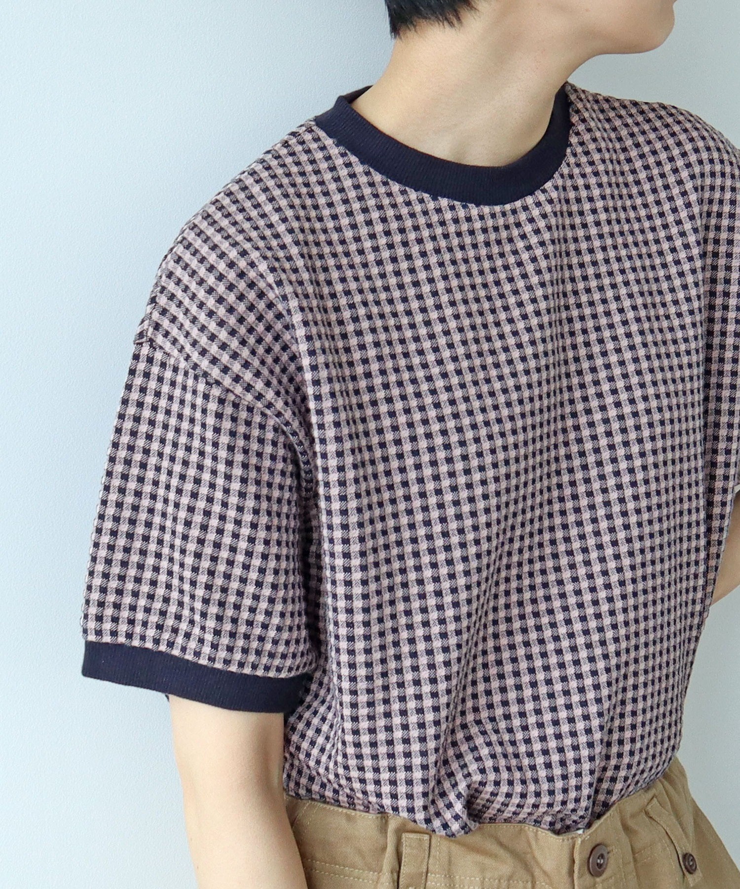AMBIDEX Store △○ギンガムジャガード 半袖BIG Tシャツ(F