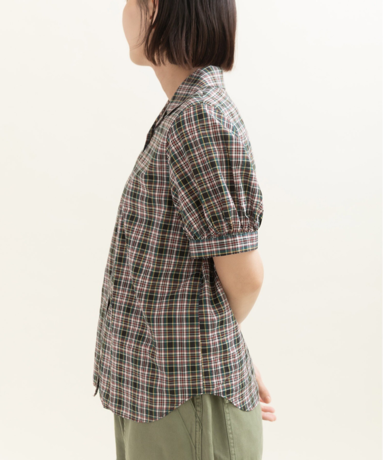LIBERTY/リバティ タータンチェック 開襟パフスリーブブラウス