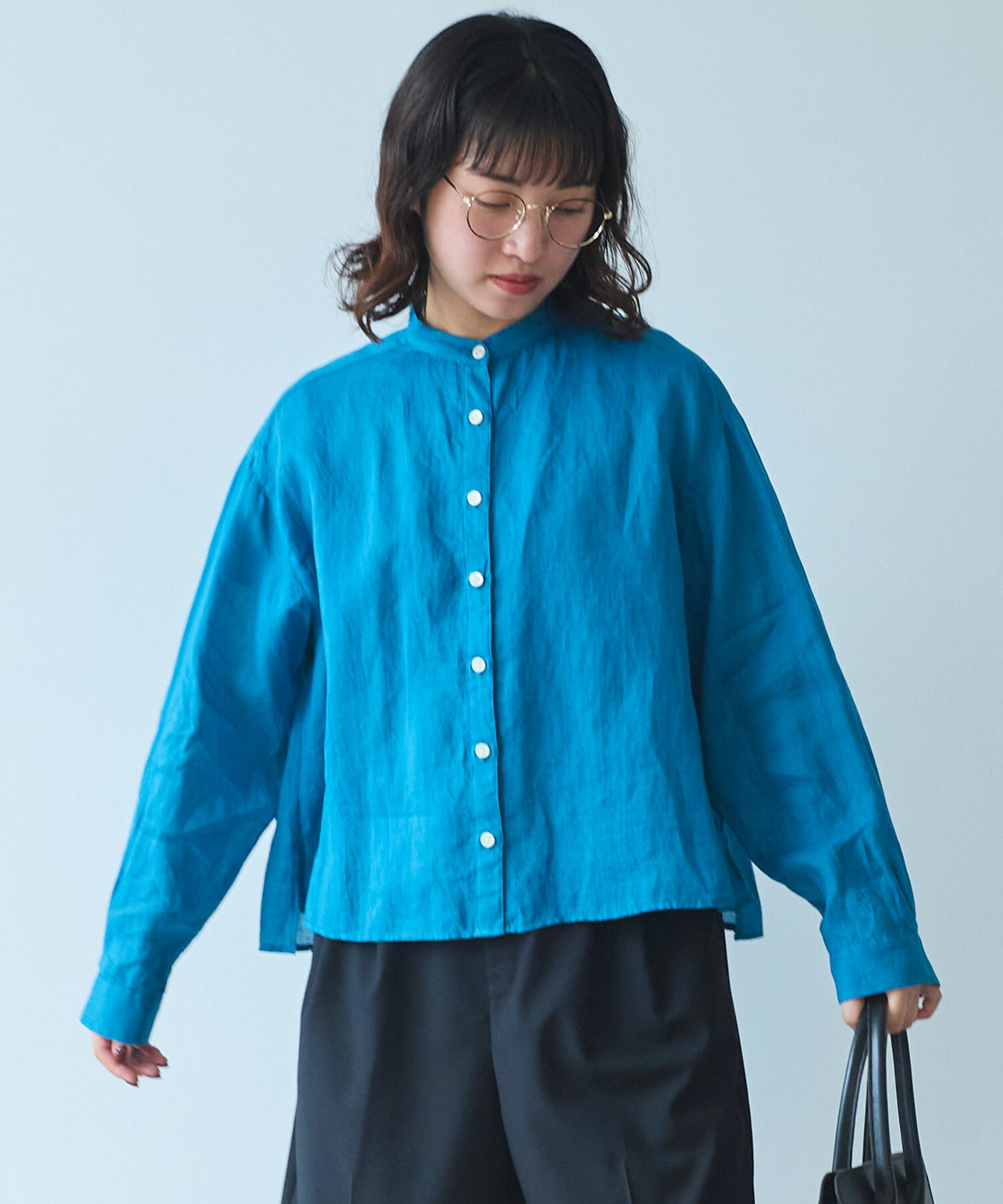 AMBIDEX Store 〇 Ramie ショート ブラウス(F クロ): bulle de savon