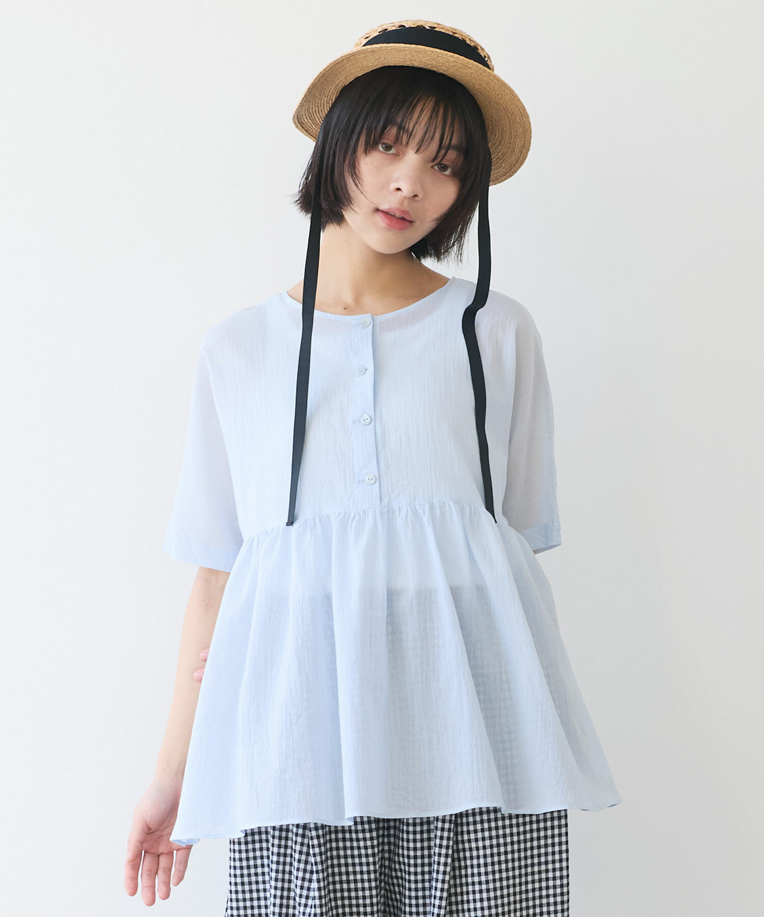 bulle de savon ラベル付き ブラウス AMBIDEX Store △○ コットン / ボイルローン ギャザーブラウス