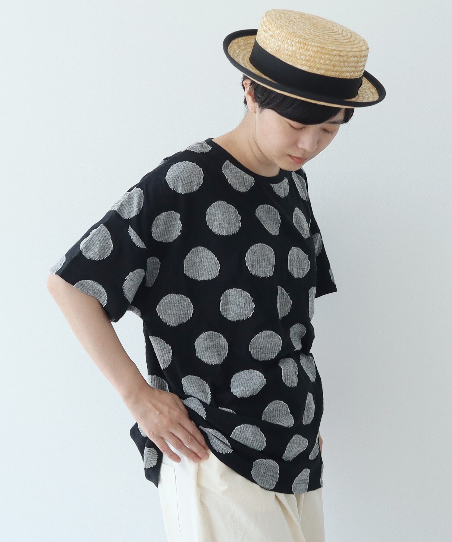 AMBIDEX Store △○キャッチワッシャー ドットジャカード BIG Tシャツ(F シロ×クロ): bulle de savon