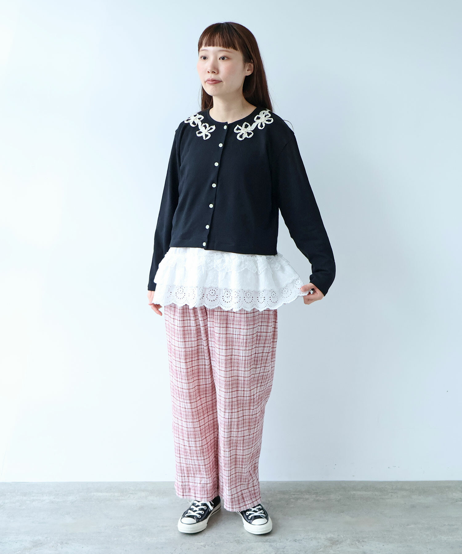 AMBIDEX Store △〇 くるくるはなテープ刺繍 カーディガン(F グレー