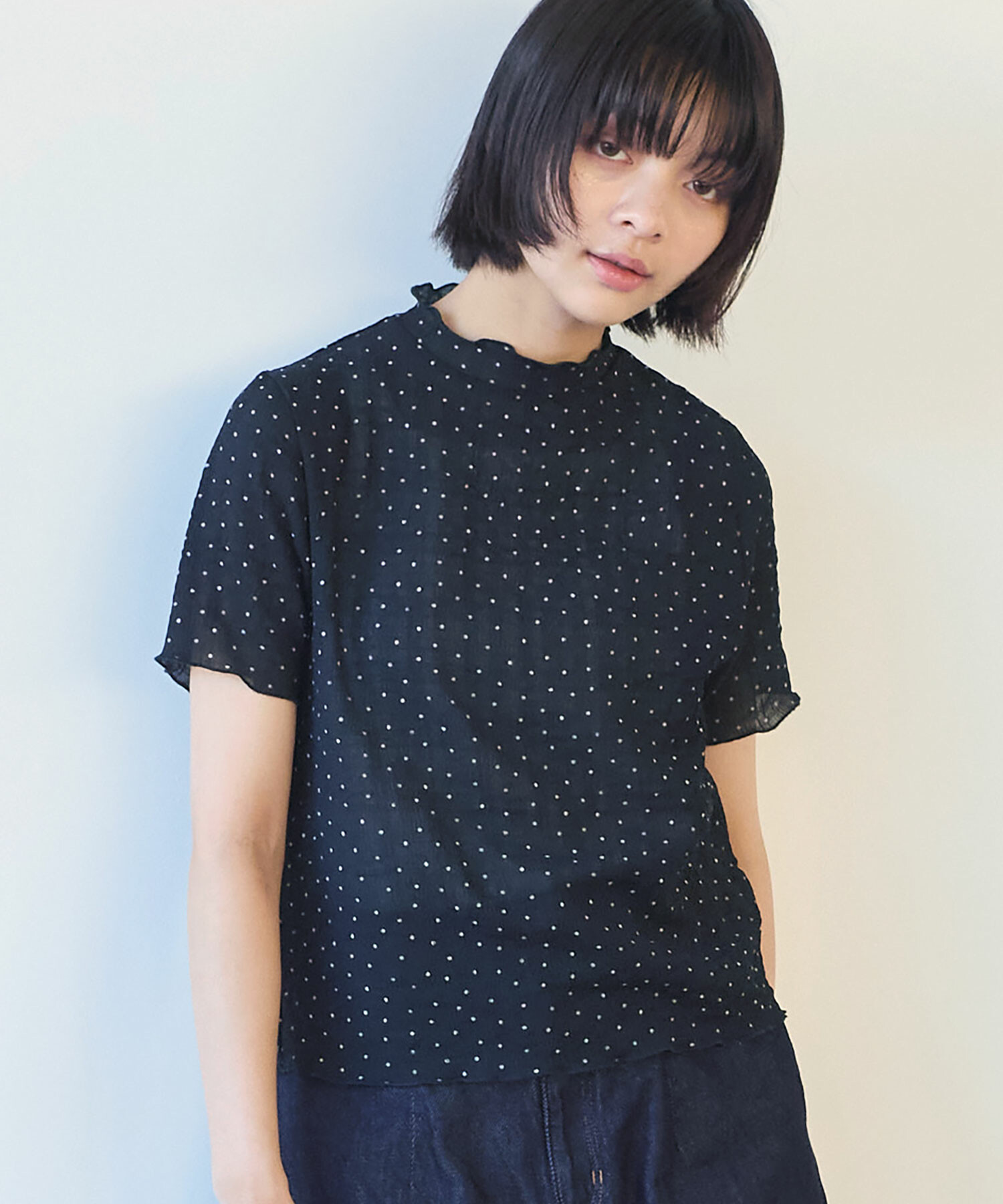 tシャツ syuwa syuwa dot ハイネック半袖プルオーバー レディース AMBIDEX Store △〇 syuwa syuwa ドット ハイネック半袖プル