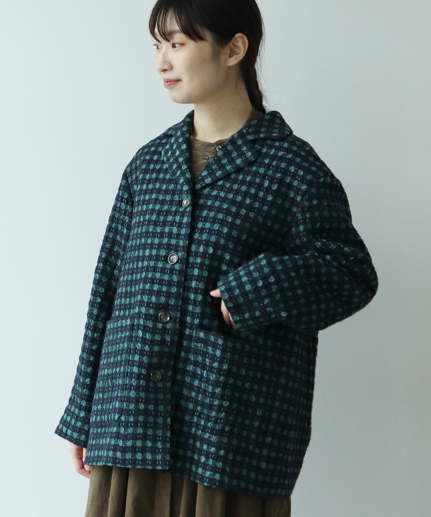 AMBIDEX Store 〇 ウール / キュプラ dobby ジャケット(F グリーン