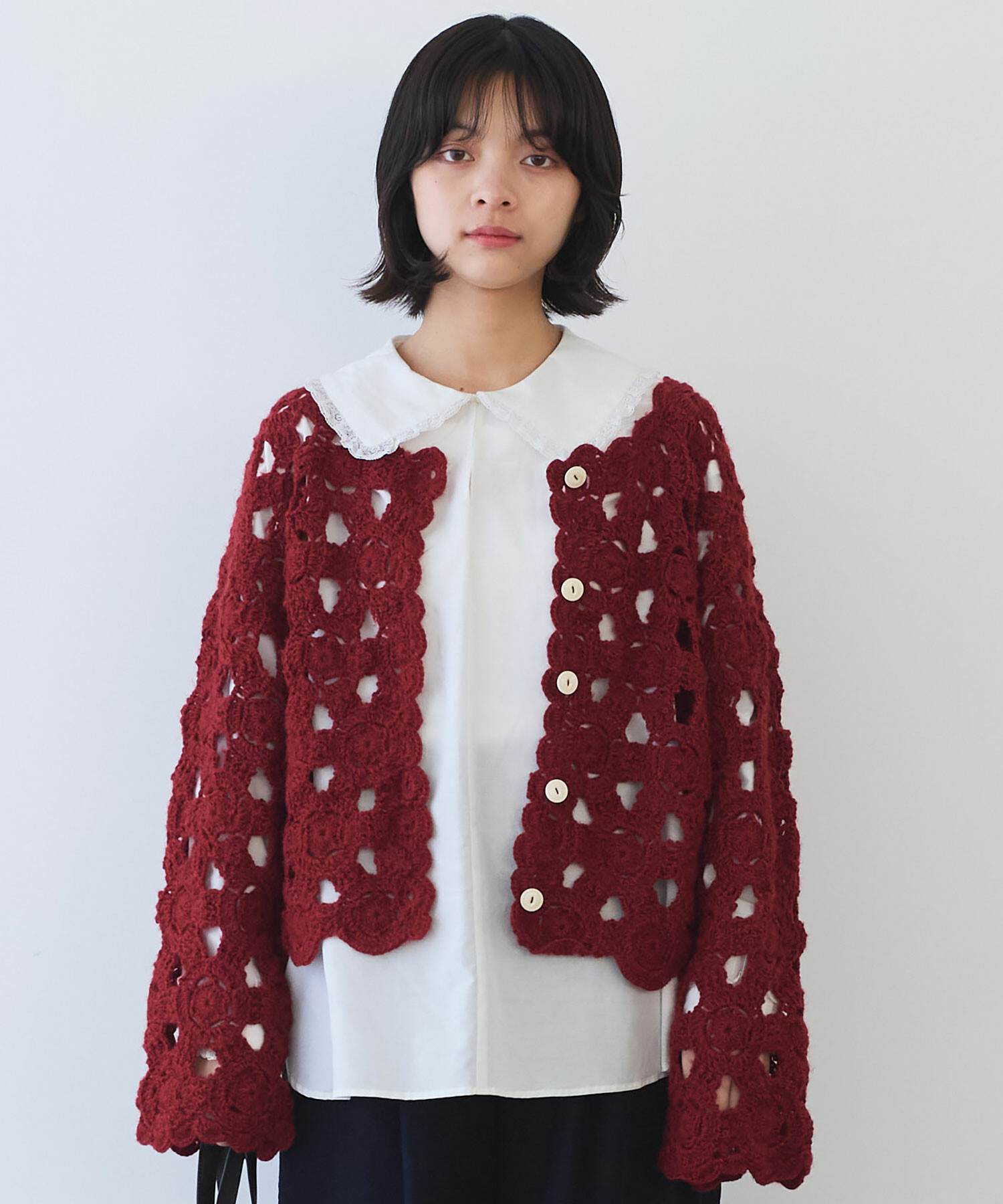 AMBIDEX Store ○ ネパールハンドニット かぎ針レース カーディガン(F