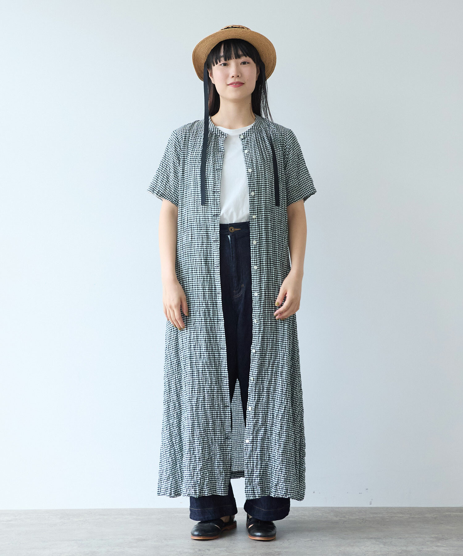 AMBIDEX Store ○ shirring mini check ワンピース(F アオ): bulle de