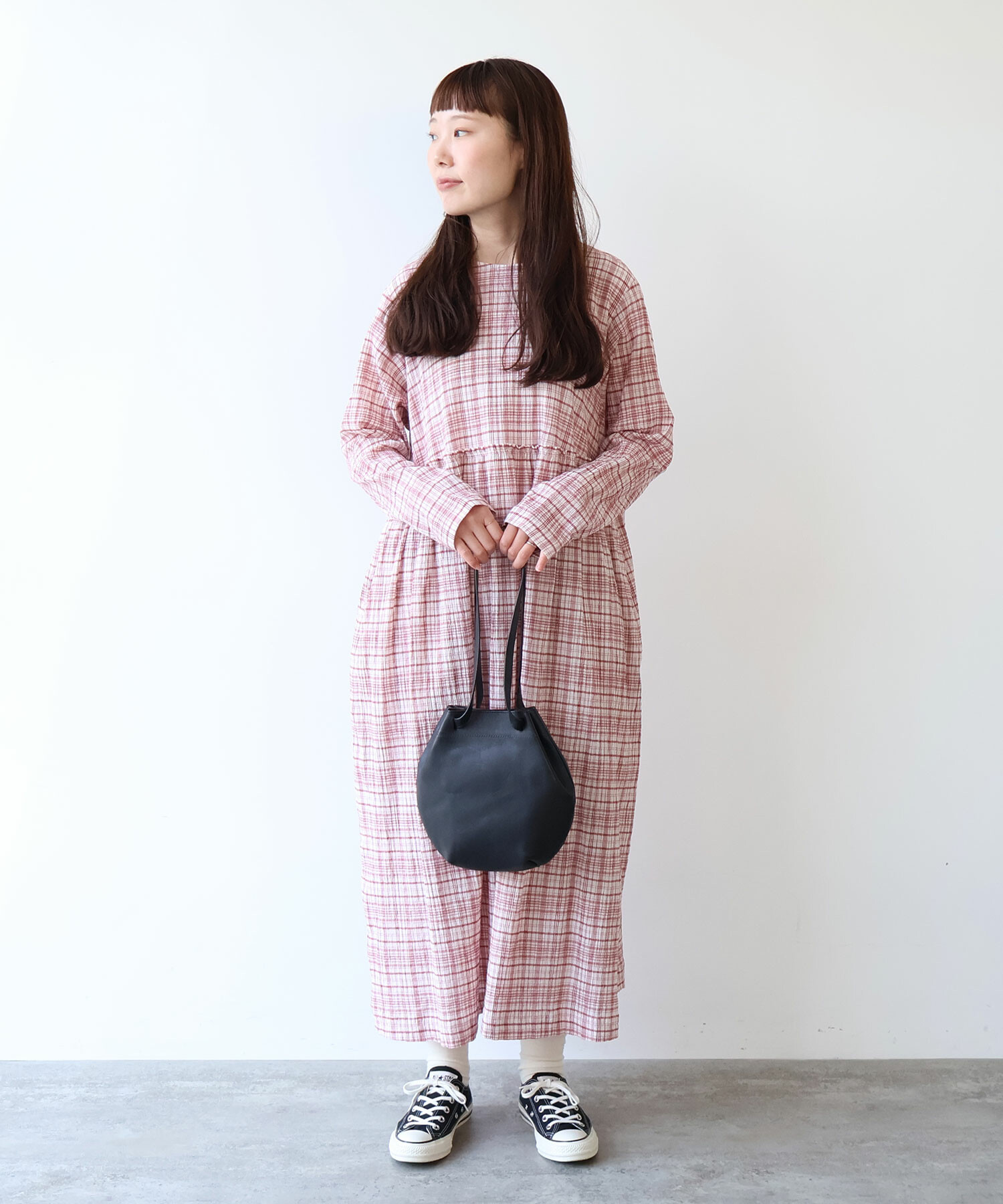 AMBIDEX Store △〇 ちぢみcheck ワンピース(F ピンク): bulle de savon