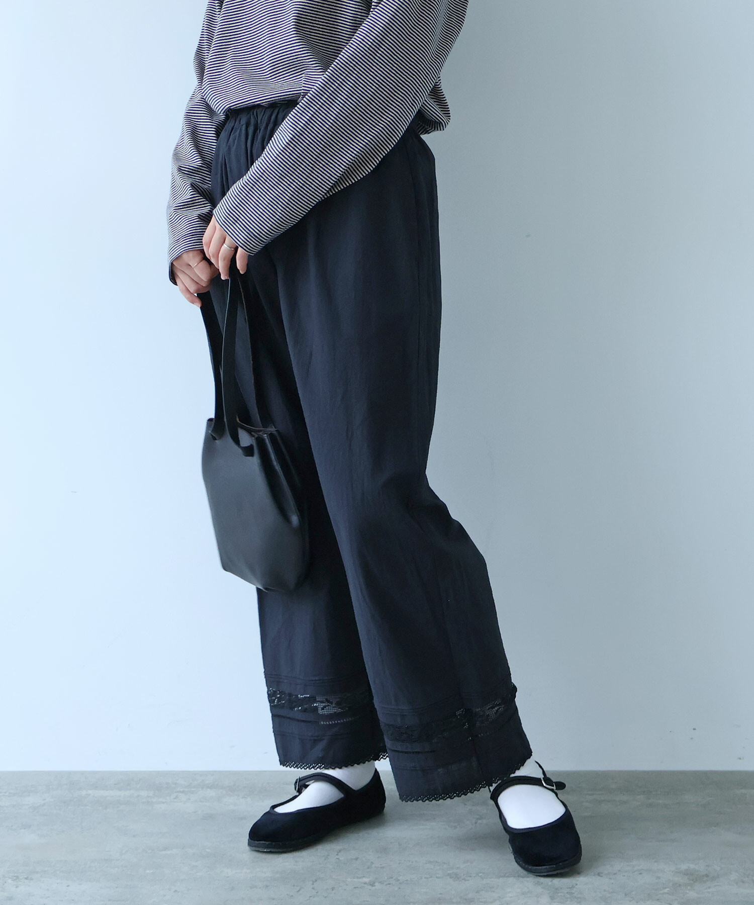 ふわさら AMBIDEX Store 〇 コットン / リネン lace×pin tuck パンツ(F クロ
