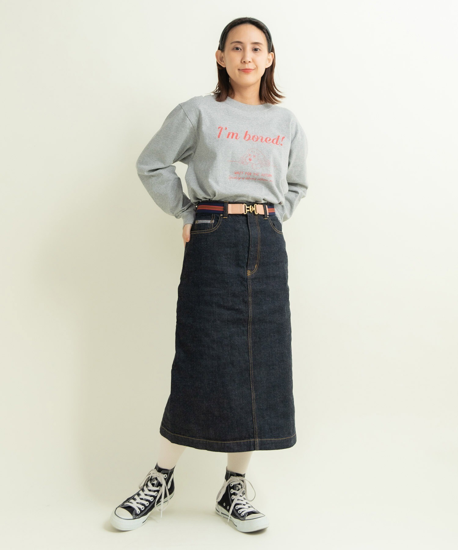 11.36ozムラ糸デニム ミディアムタイトスカート