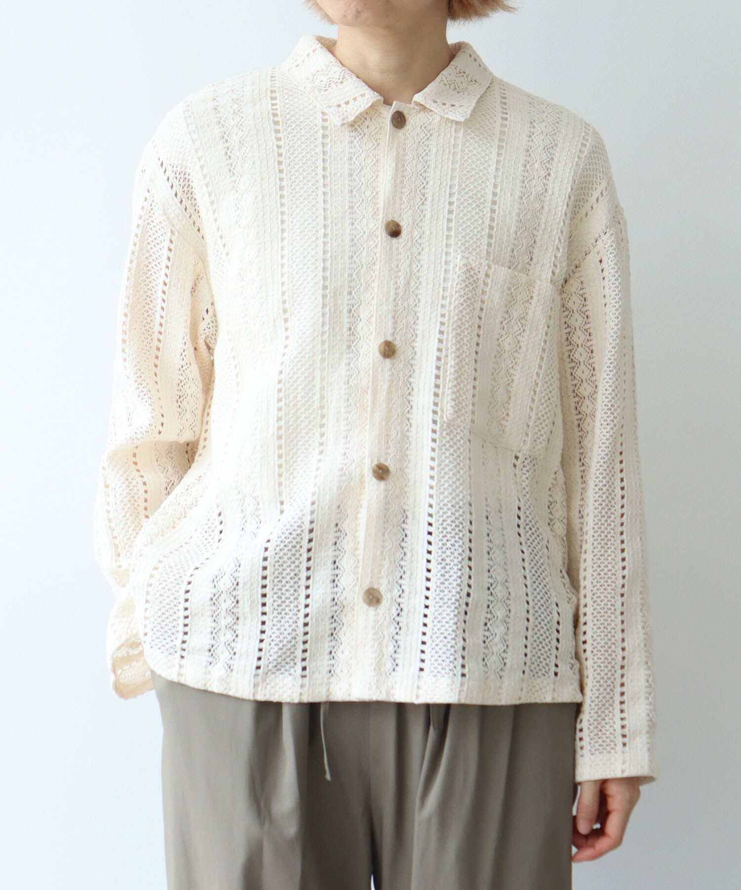 AMBIDEX Store コットン ruschel lace シャツジャケット(F クロ
