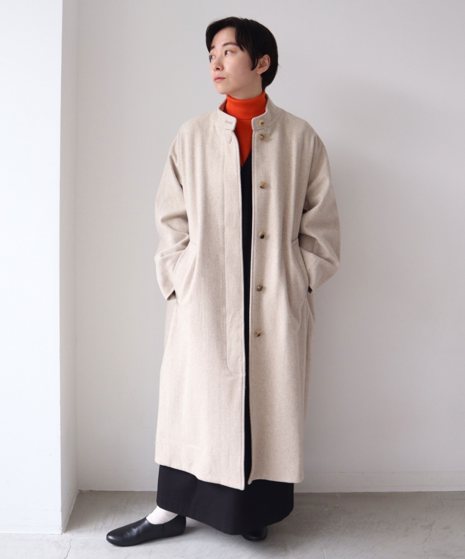 AMBIDEX Store △Wool/super100 wide stand collar コート(F オレンジ ...