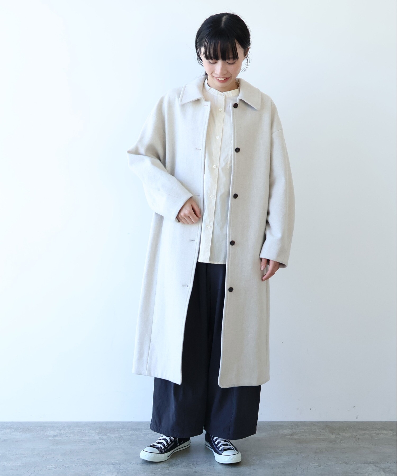 AMBIDEX Store ウールsuper100 bal collar cocoonコート (F キナリ): yuni