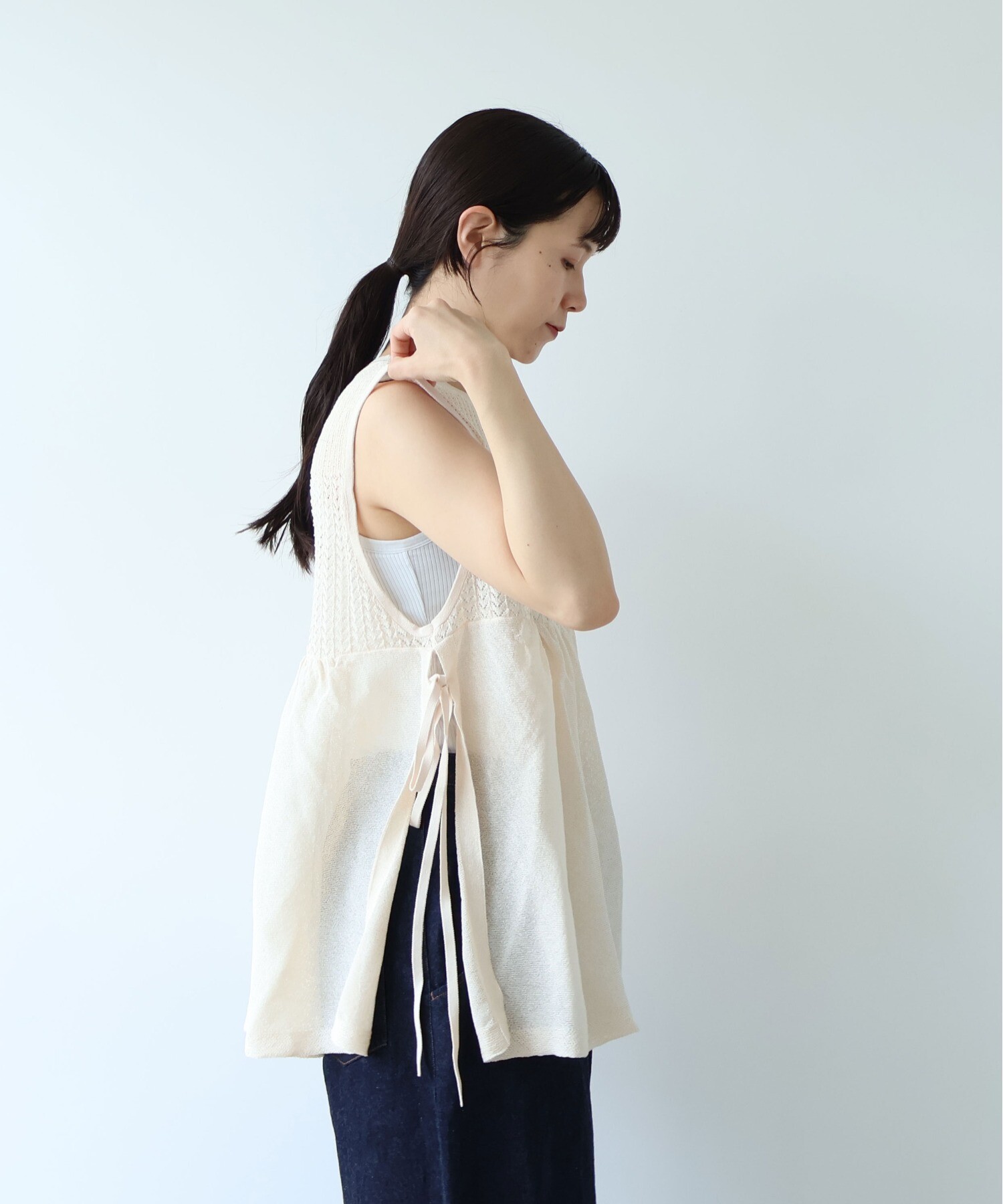 AMBIDEX Store 12G和紙/Polyester tiered knit ベスト(F グレー): yuni