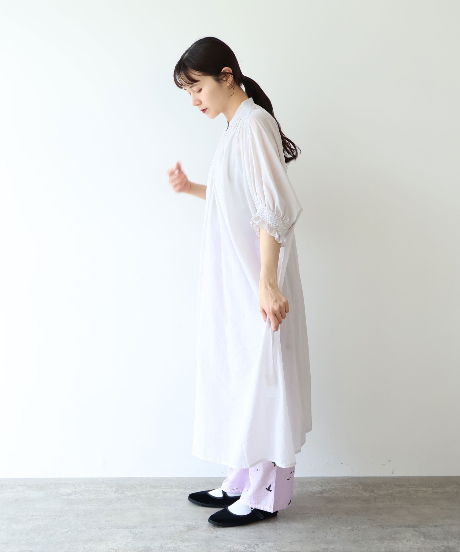 AMBIDEX Store 100/1Cotton/Cupra gather sleeves ワンピース(F クロ