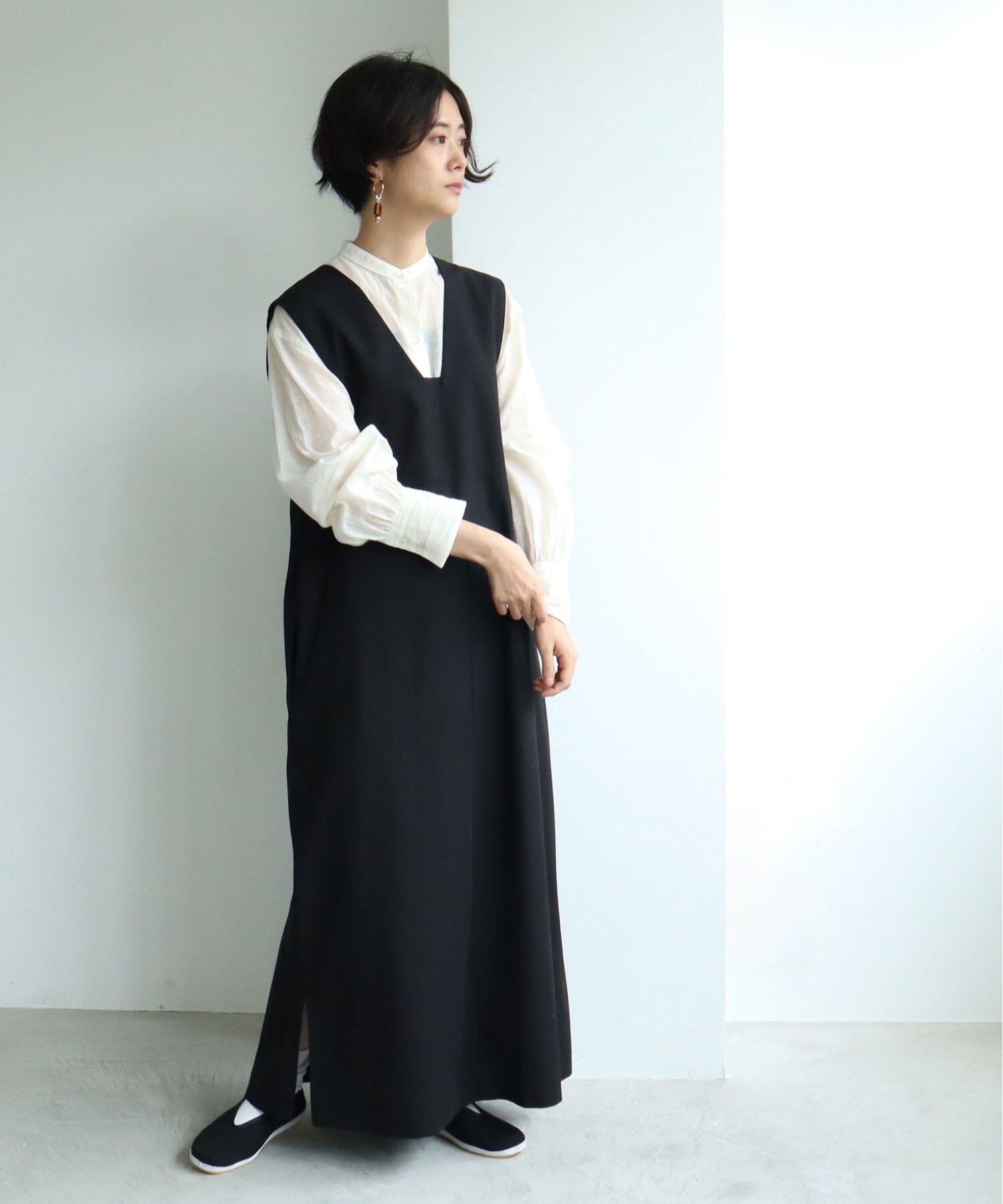 AMBIDEX Store 80/2強撚ギャバコットン jumper skirt(F クロ): yuni