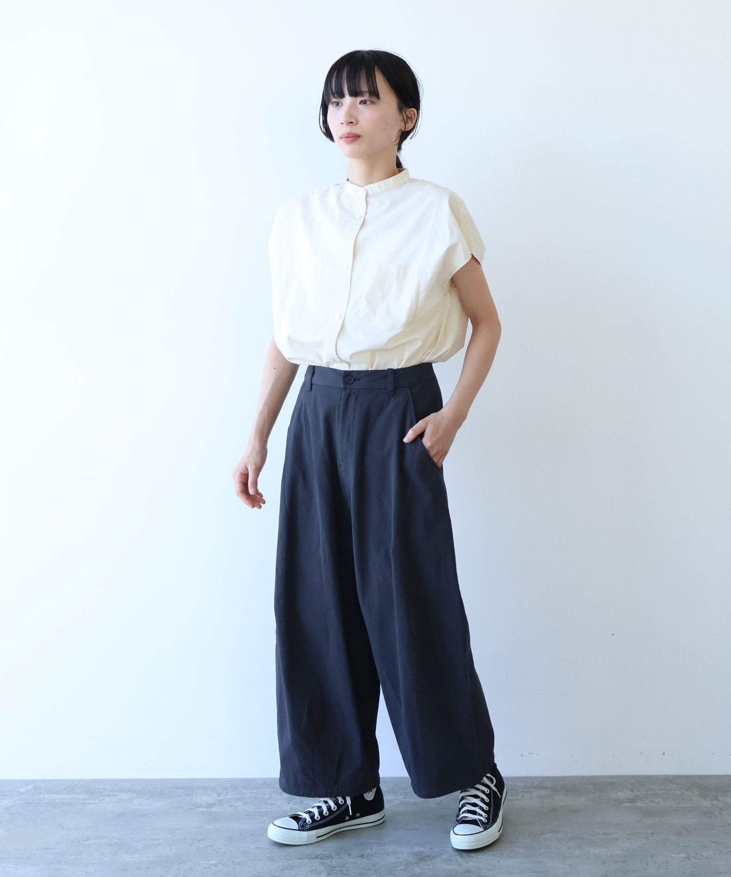 yu★ MEER.ワイドコクーンチノパンツ　ネイビー yu☆ MEER.ワイドコクーンチノパンツ ネイビー yu☆ MEER.ワイド