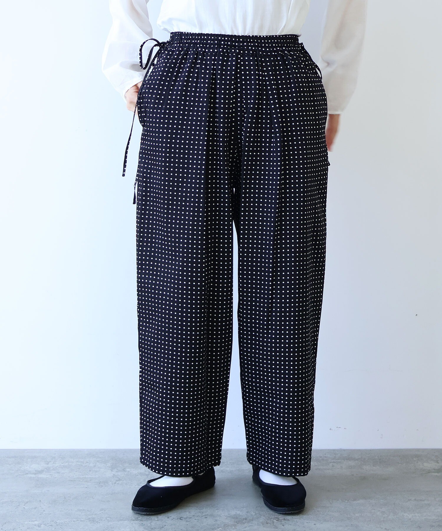 AMBIDEX Store ○レーヨン/コットン Cu twill dot print drawstrings