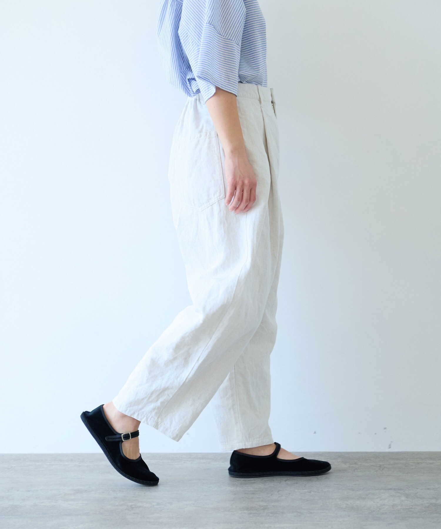 AMBIDEX Store Cotton/Linen denim back gum パンツ(S シロ): yuni
