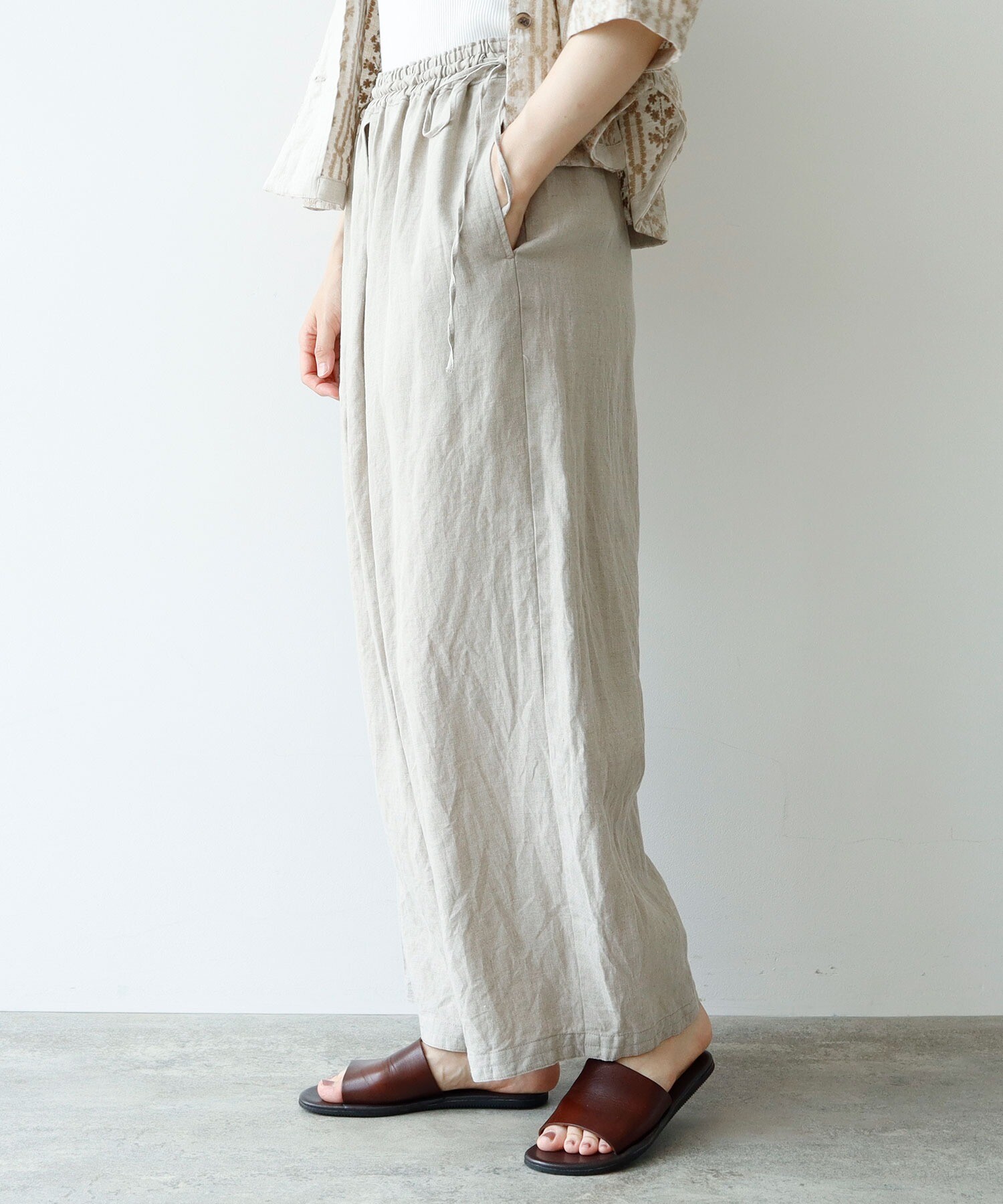 AMBIDEX Store △○Linen drawstrings パンツ(F クロ): yuni