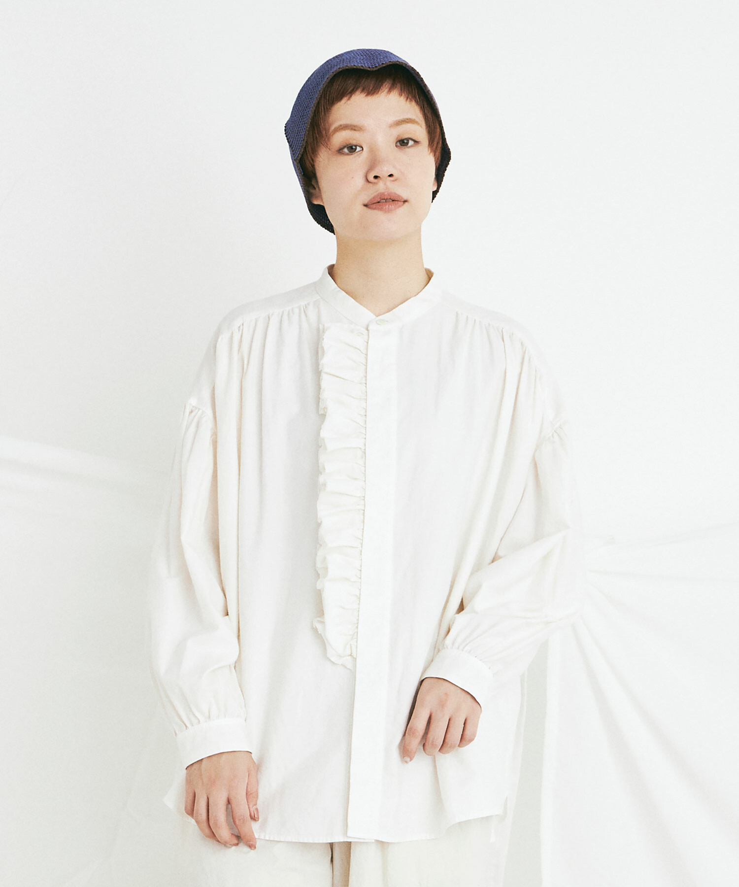 AMBIDEX Store 綿サテンピグメント染 FRILL シャツ(F DENIM): buoybuoy