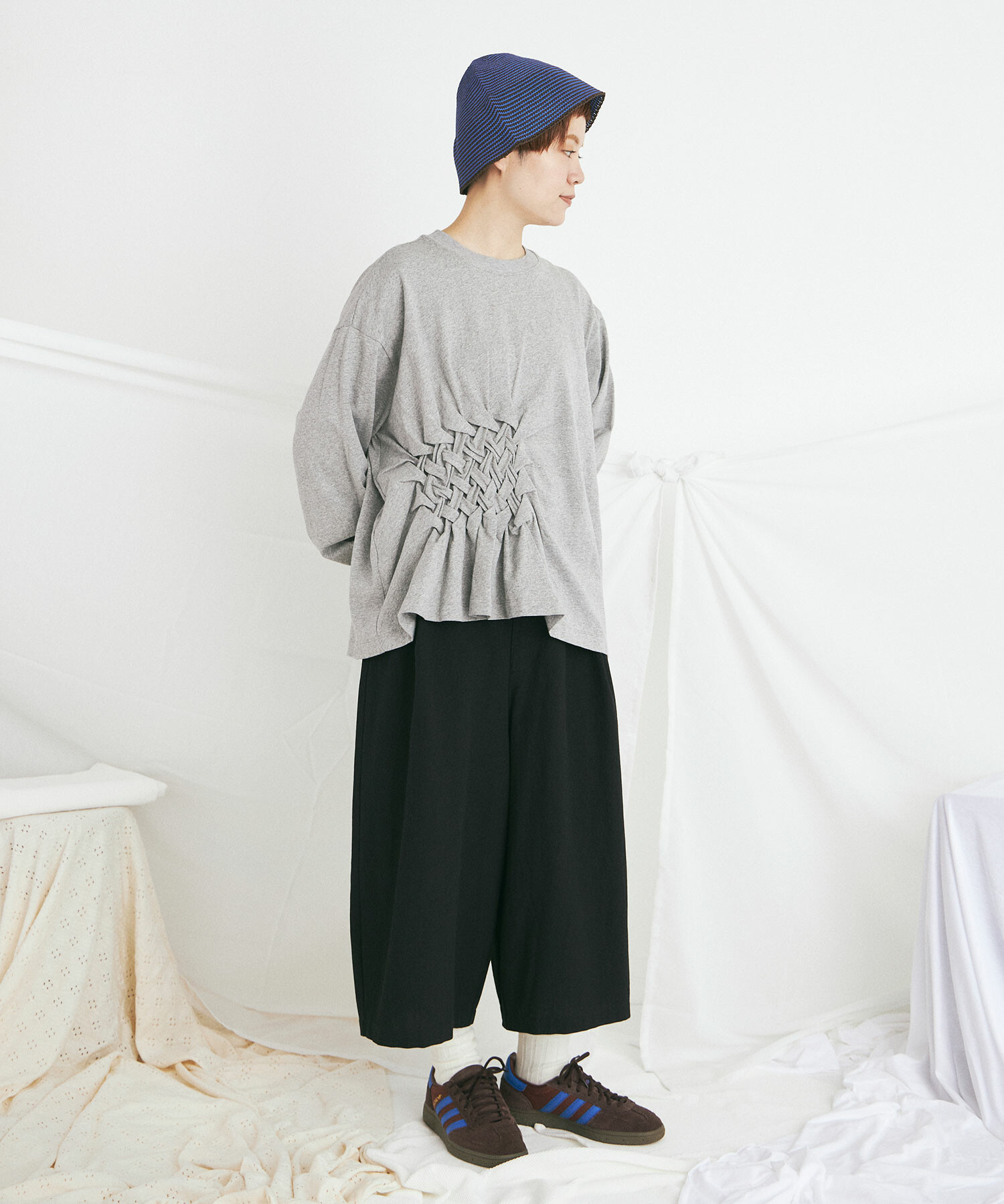 AMBIDEX Store ウール/コットン hira washer CROPPED パンツ(F BLACK