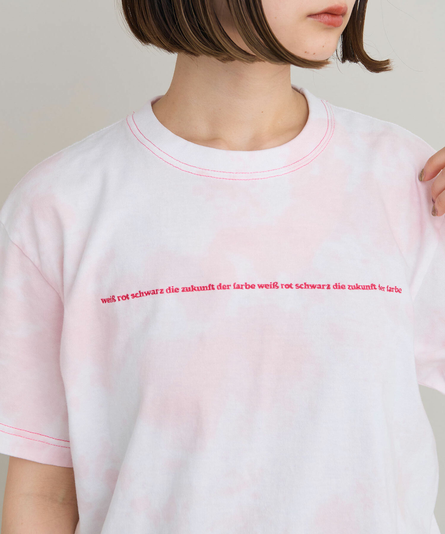 AMBIDEX Store 〇セミコーマ天竺 文字刺繍 Tシャツ(F ムラ染