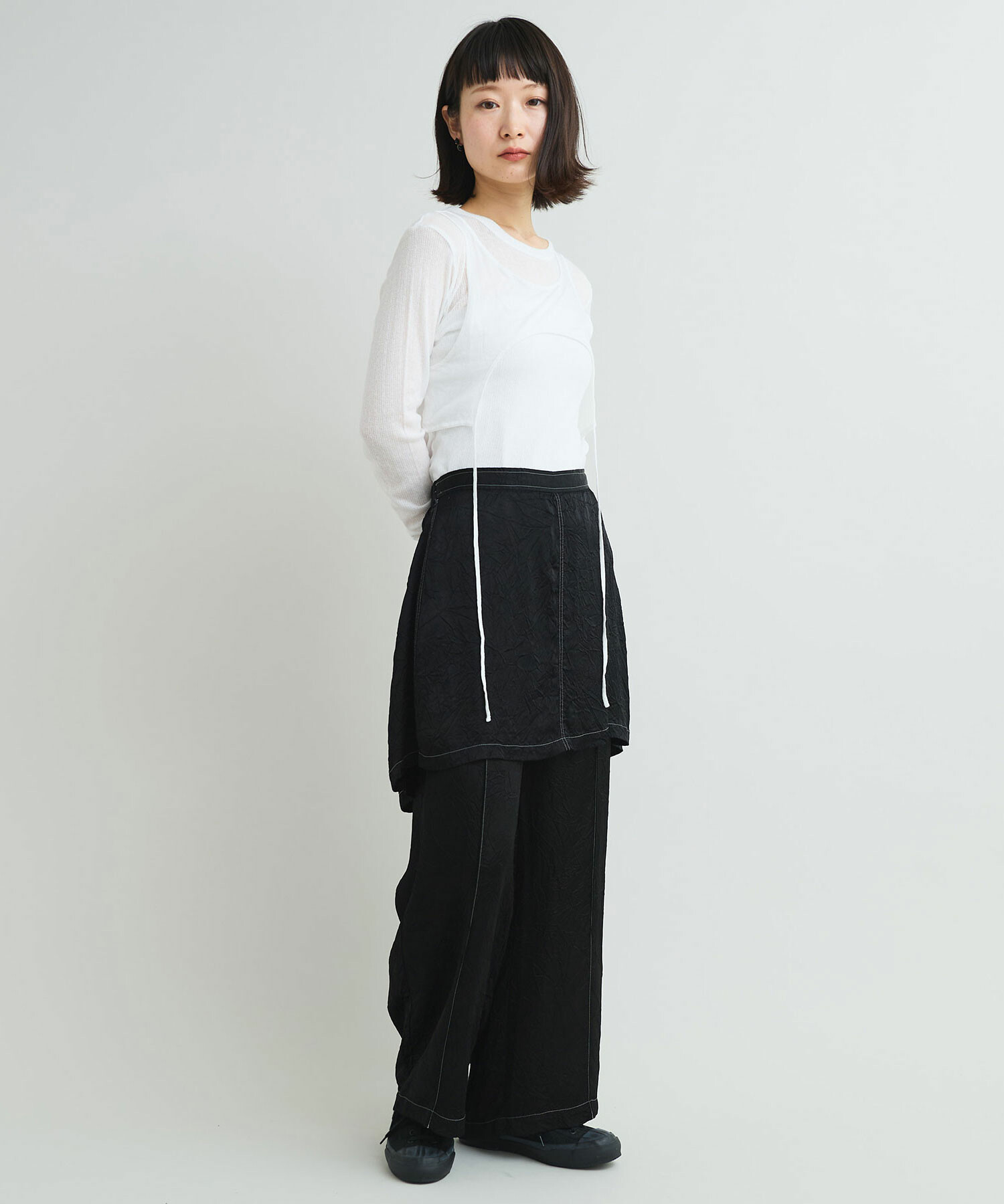 AMBIDEX Store 〇キュプラシワサテン ミニレイヤード パンツ(F クロ): iki