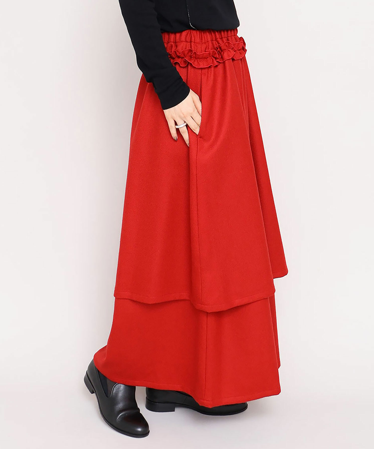 AMBIDEX Store 先染めチェック フリルギャザー スカート(F アカ): iki