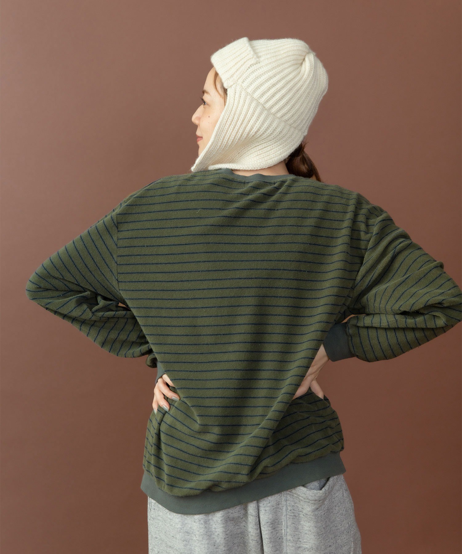 AMBIDEX Store 製品染めパイルボーダー クルーネックプルオーバー(F