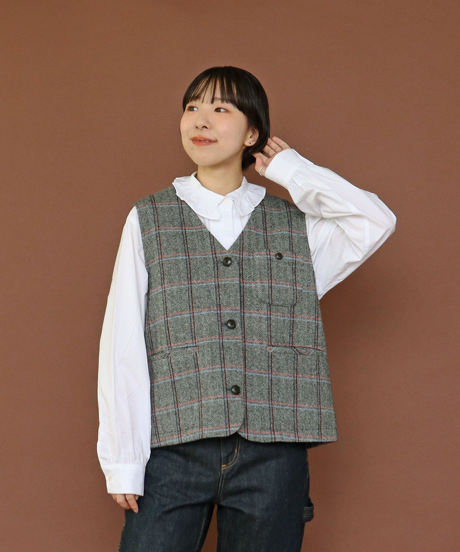 AMBIDEX Store ○英国羊毛 へリンボンチェックベスト(セットアップ対応