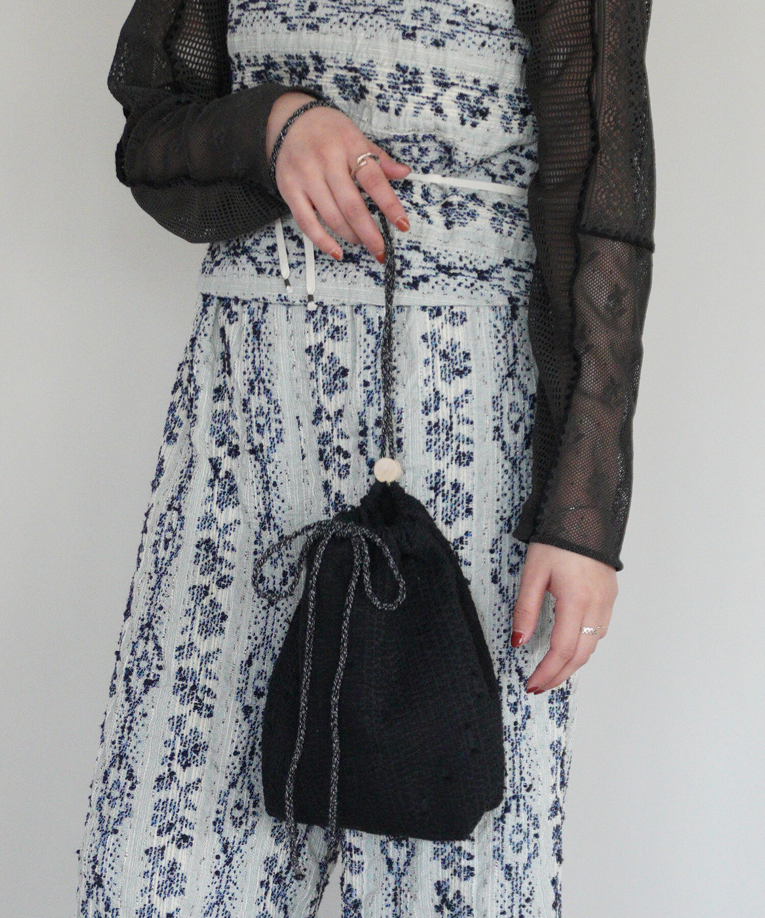 AMBIDEX Store 〇sashiko jacquard 巾着バッグ(F ペールイエロー