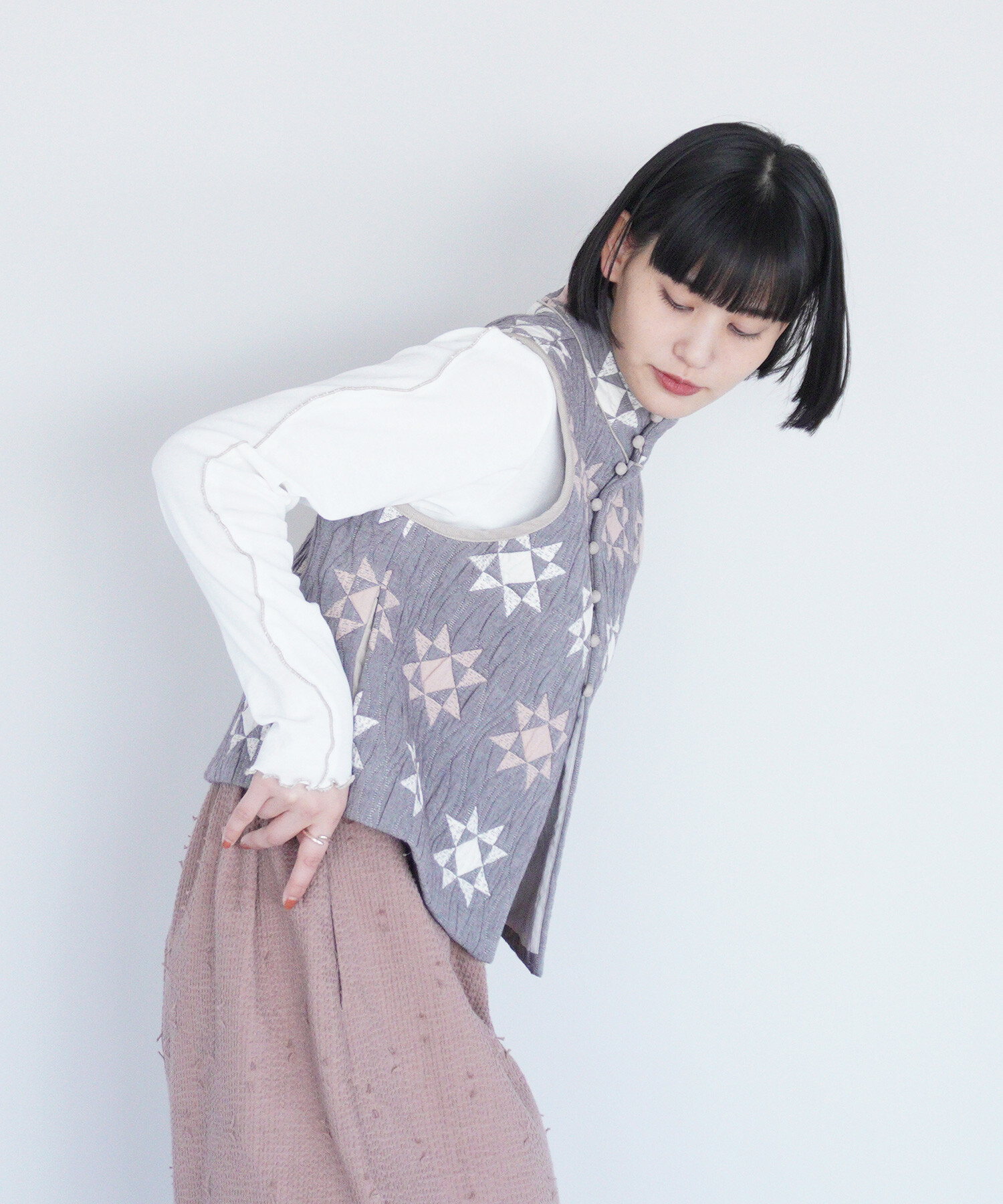 AMBIDEX Store 〇patchwork quilt jacquard ベスト(F グレー