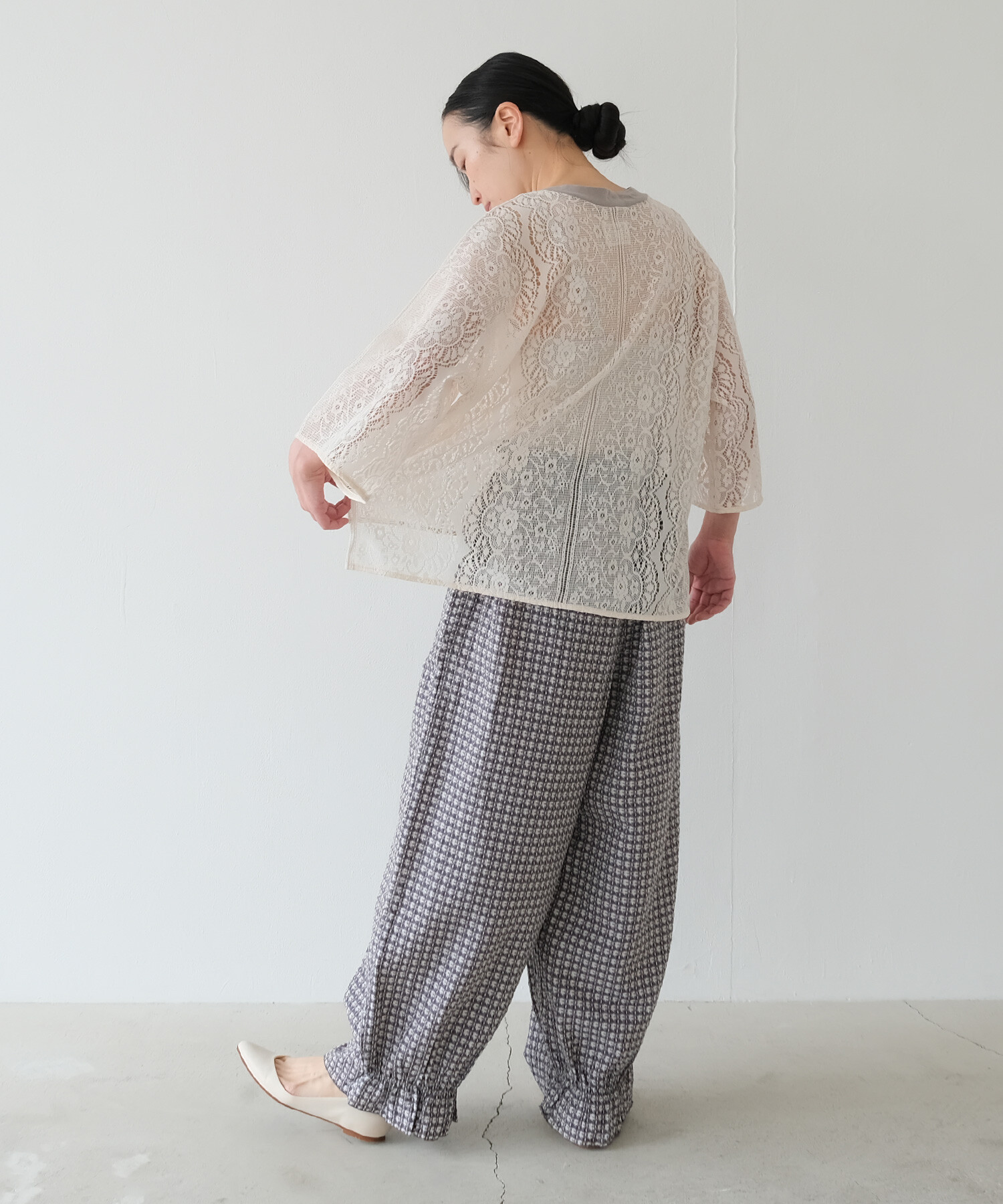 AMBIDEX Store 〇sashiko check ギャザーパンツ(F コン): FLAT-cic-HATENA