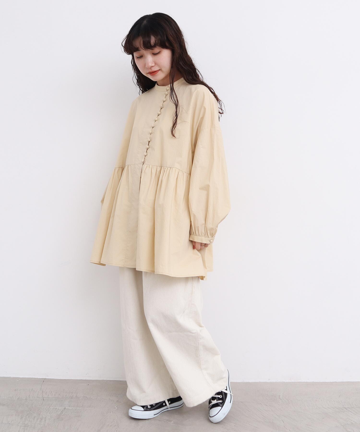 ★l'atelier du savon✨21SSころころボタン ブラウス 白 AMBIDEX Store ○タイプライター ころころボタンブラウス(F クロ
