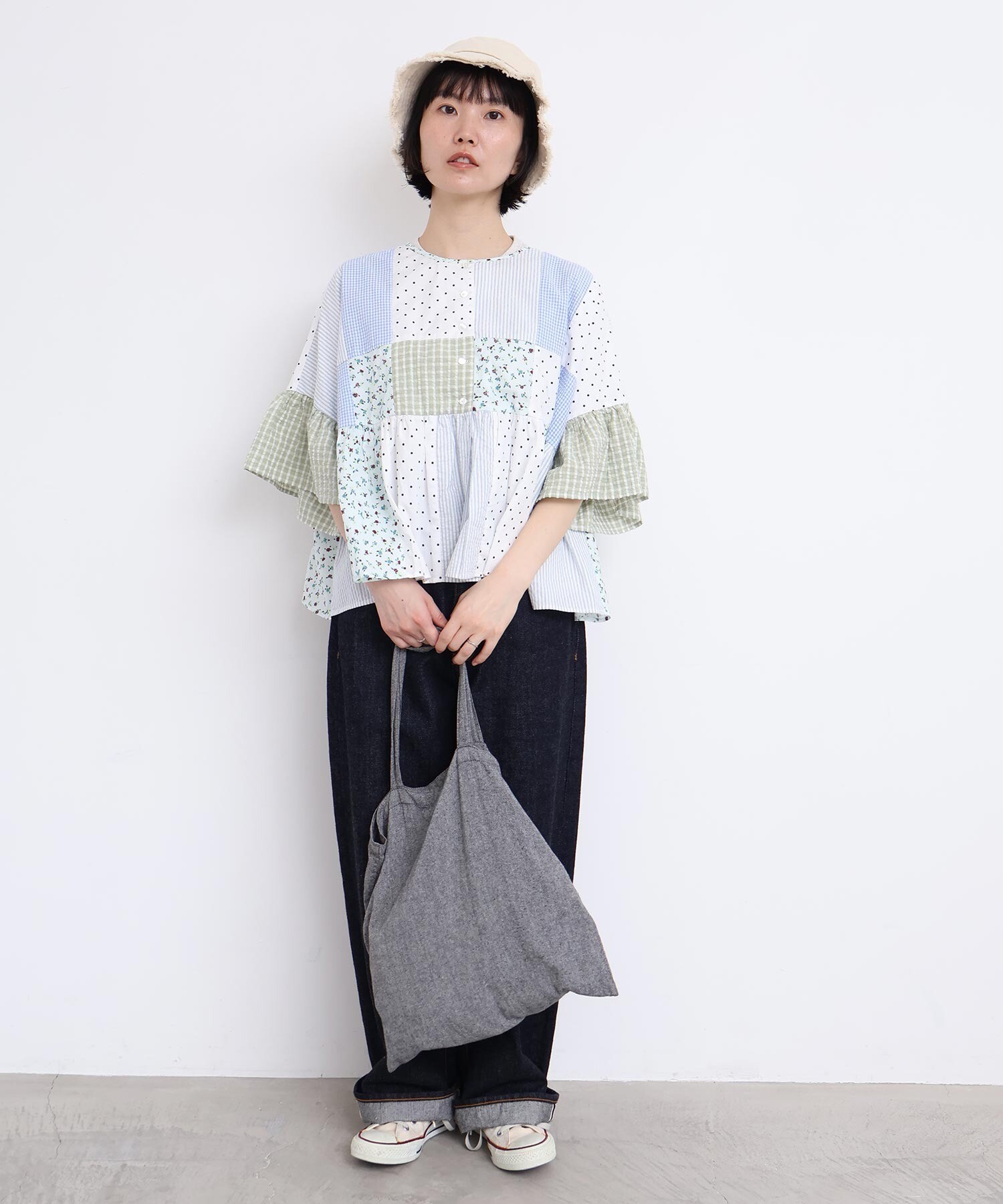 AMBIDEX Store little garden パッチワークブラウス(F クロ): l