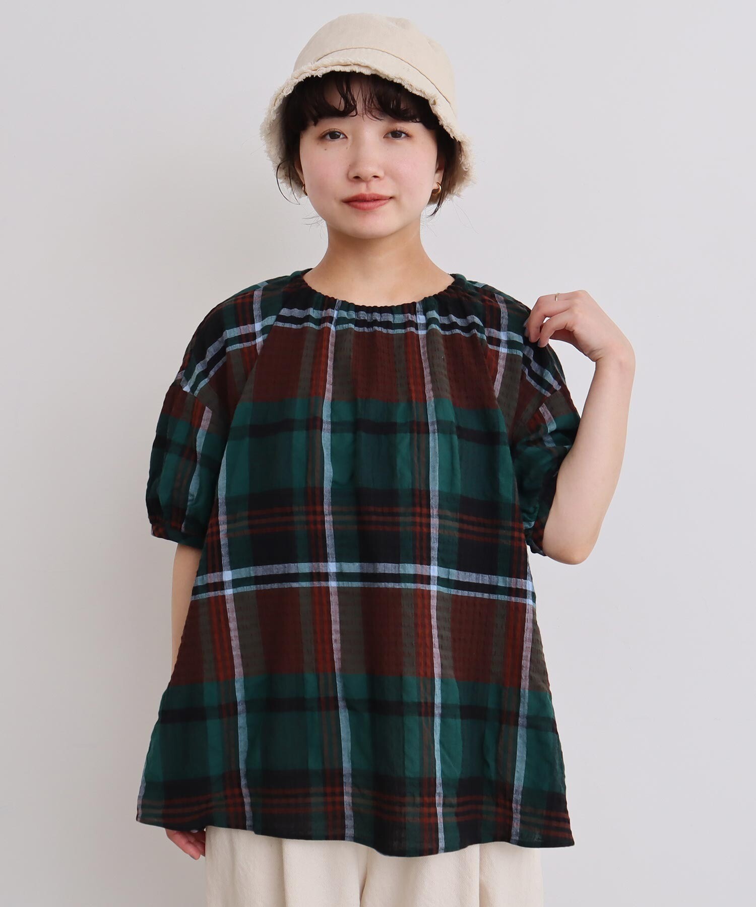 爆買いしたい AMBIDEX ふんわり check 【予約販売】〇高島ちぢみbig Store 茶