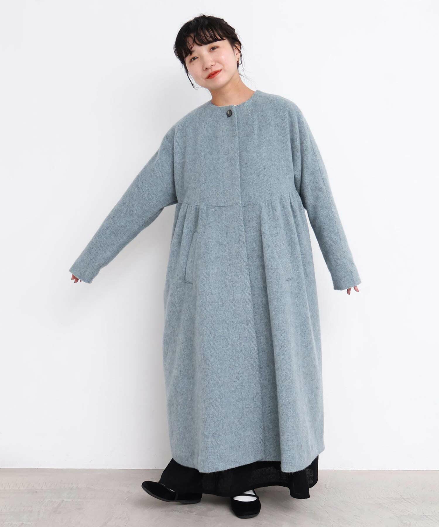 AMBIDEX Store 〇ヘリンボーンウール ドルマンギャザーコート (F