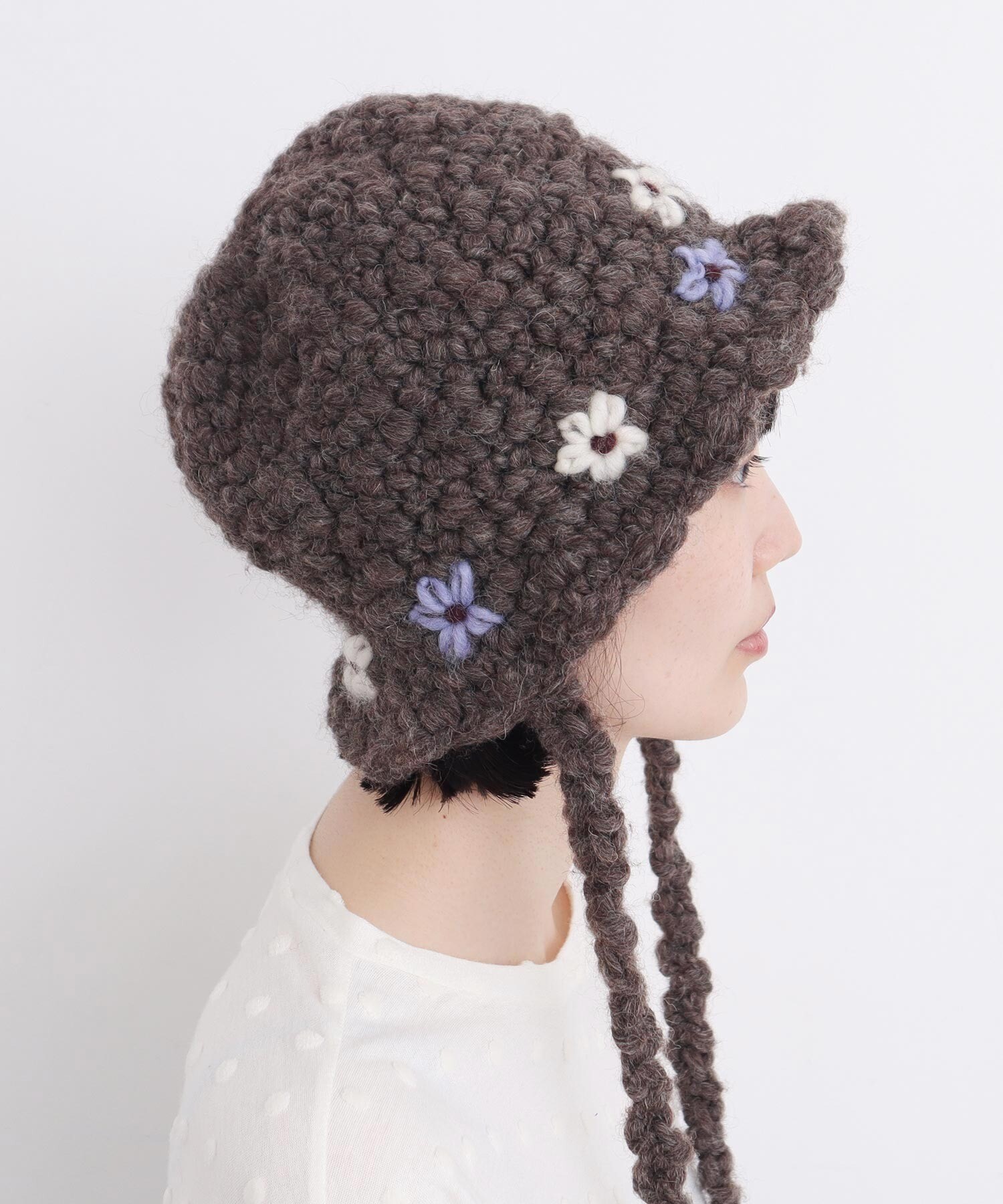 AMBIDEX Store 〇ちいさな花のハンドニットハット (F キナリ): l