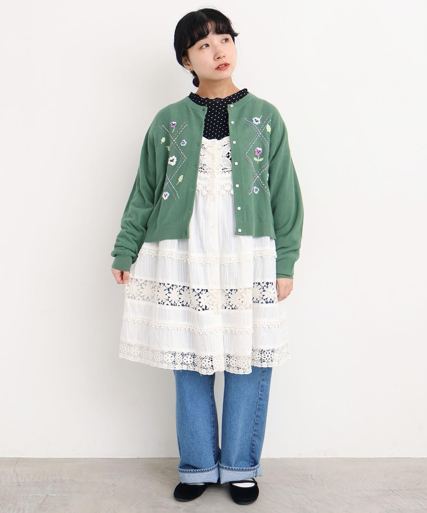 AMBIDEX Store パンジーのお花 ハンド刺繍カーディガン(F イエロー): l