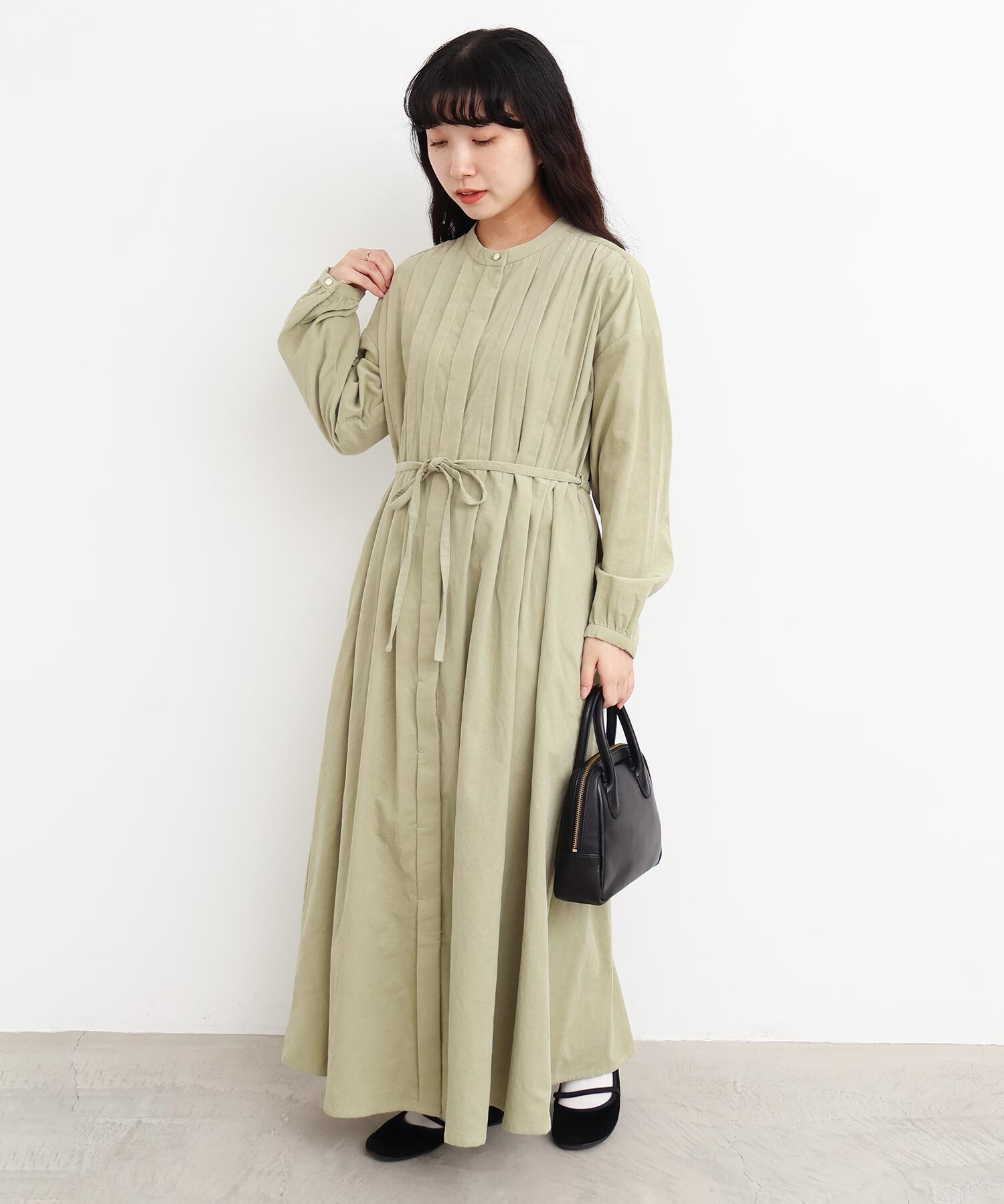 AMBIDEX Store 〇21Wシャツコール タックワンピース(F クロ): l