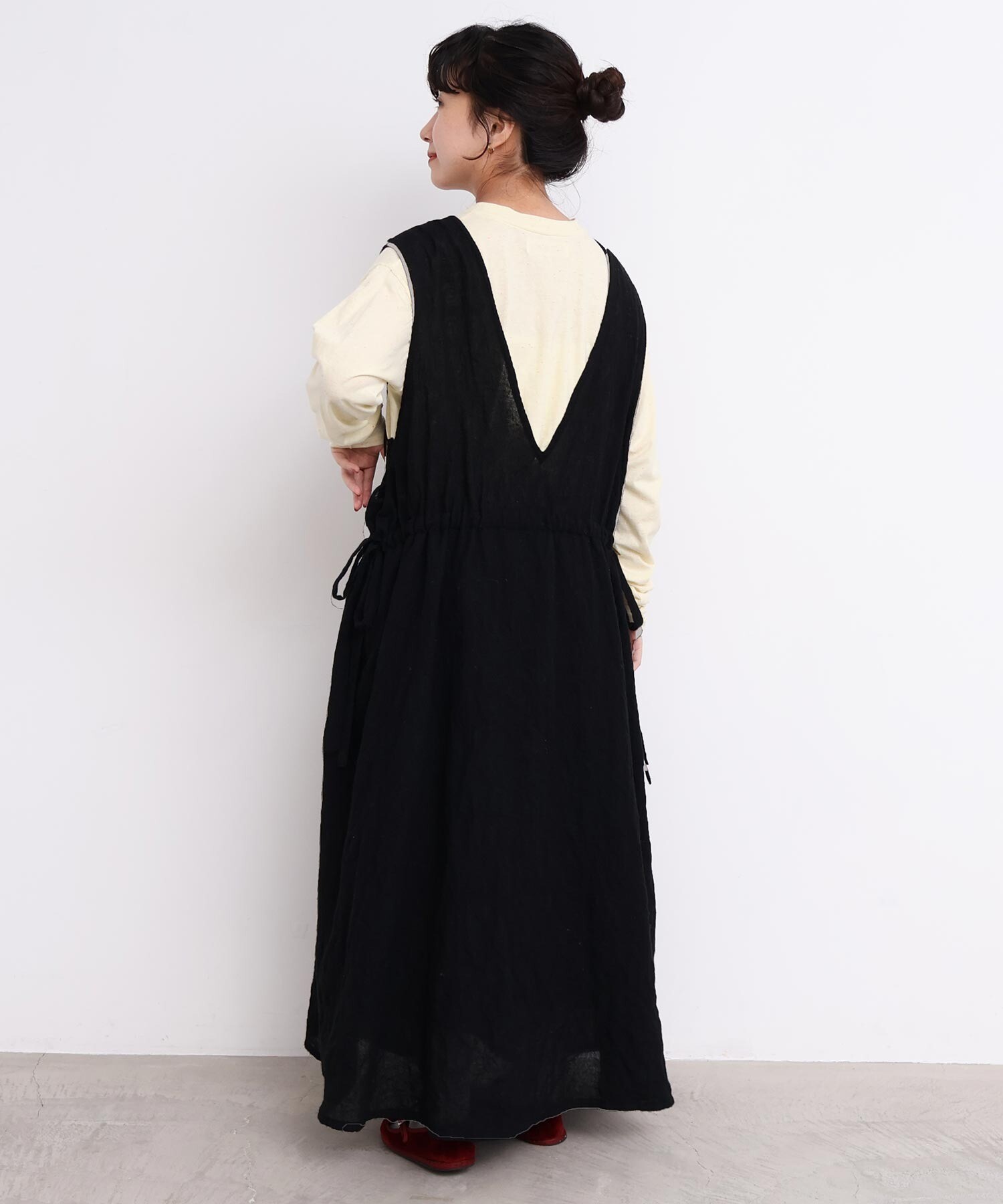 AMBIDEX Store ウールガーゼ リボンの2wayゆるワンピース(F クロ): l