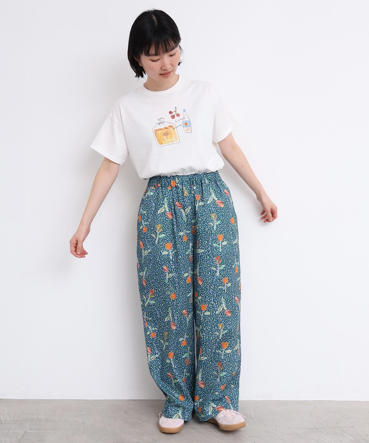 AMBIDEX Store ちぎり絵のチューリッププリントパンツ(F アカ): l