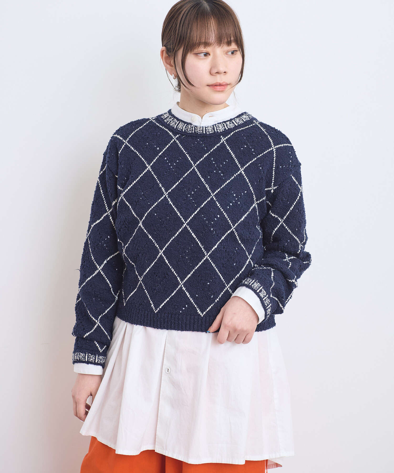 AMBIDEX Store 〇アーガイルインターシャ 2wayショートカーディガン(F