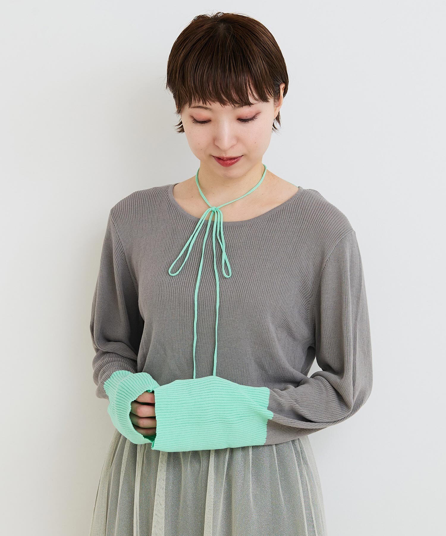 AMBIDEX Store ○○BICOLOR Choker リブニット(F グレー): l